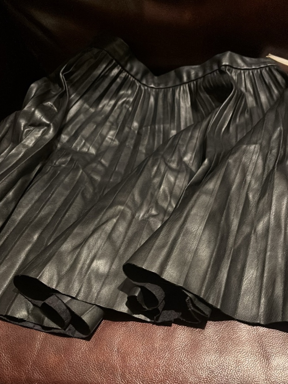 French Connection Black Pleated Faux Leather Skirt